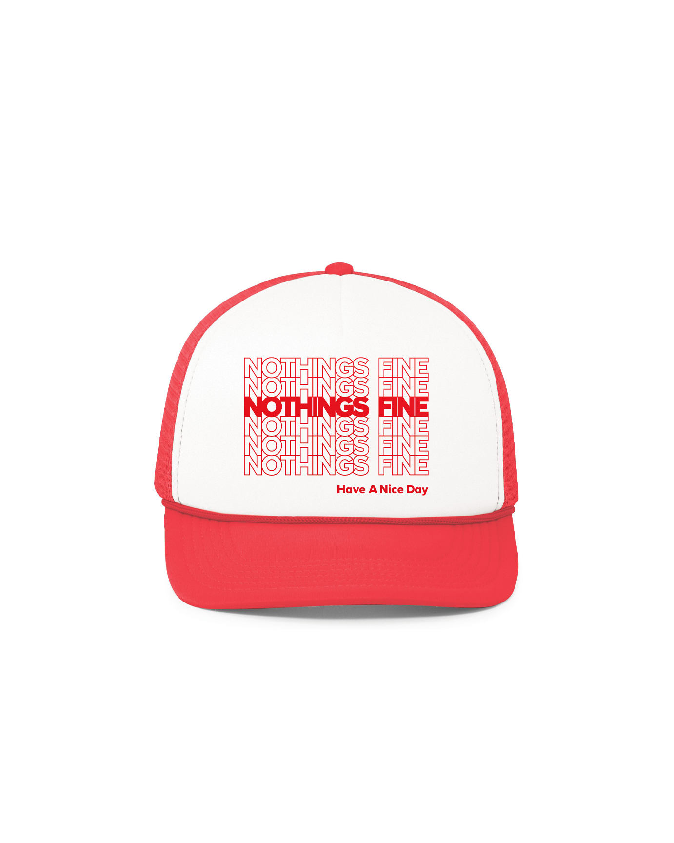 takeout red trucker hat