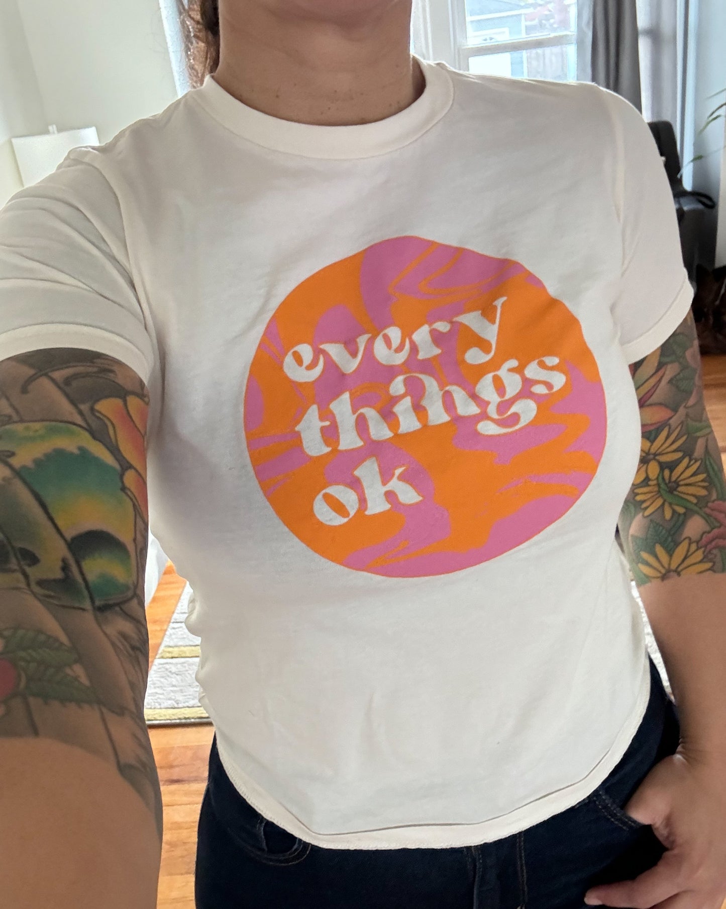 everythings ok marbled circle adults t-shirt